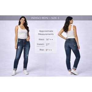 Indigo Rein Skinny Jeans Size 3 Dark Wash Distressed Mid Rise Denim Pants